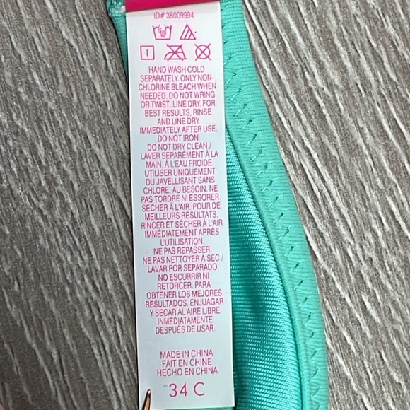 Victoria’s Secret Bikini Ruffle Cheeky Bottom Ruffle Halter Aqua Floral M/34C - Picture 14 of 16